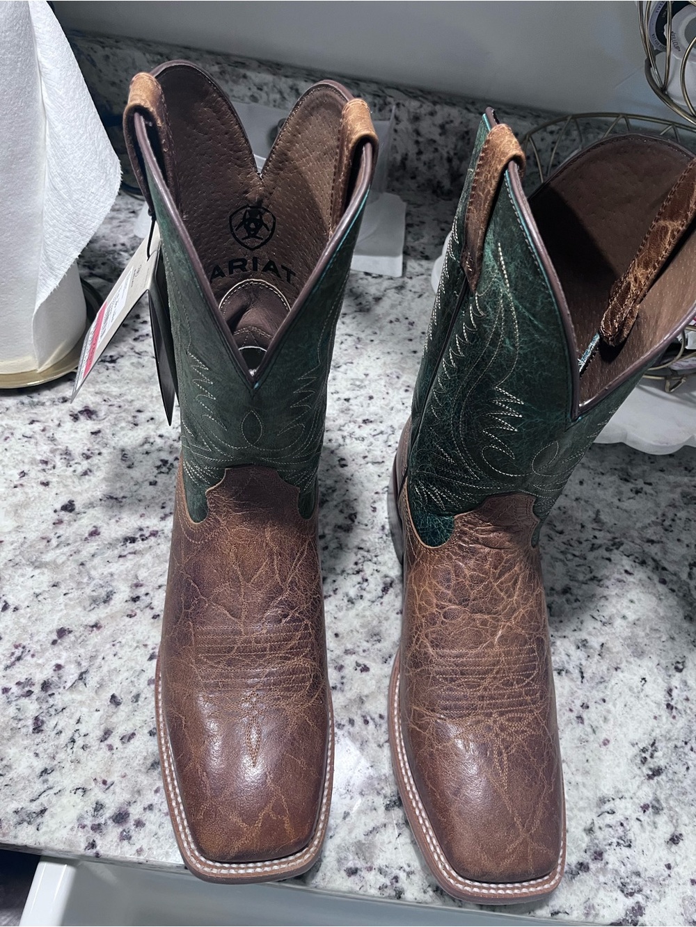 Ariat Men’s Brown Leather Cowboy Boots with Green Shaft